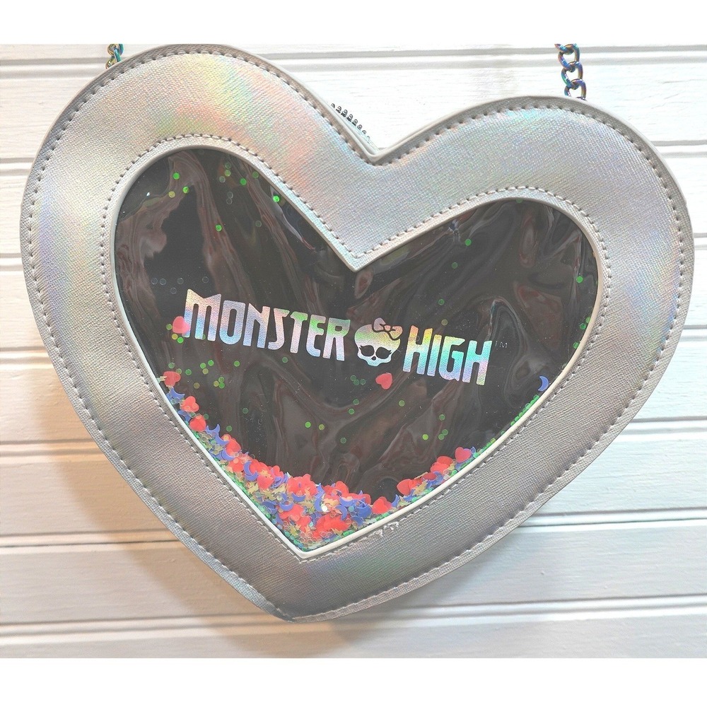 Monster High Heart Crossbody Purse Silver Metallic Costume Chain Adjustable Bag